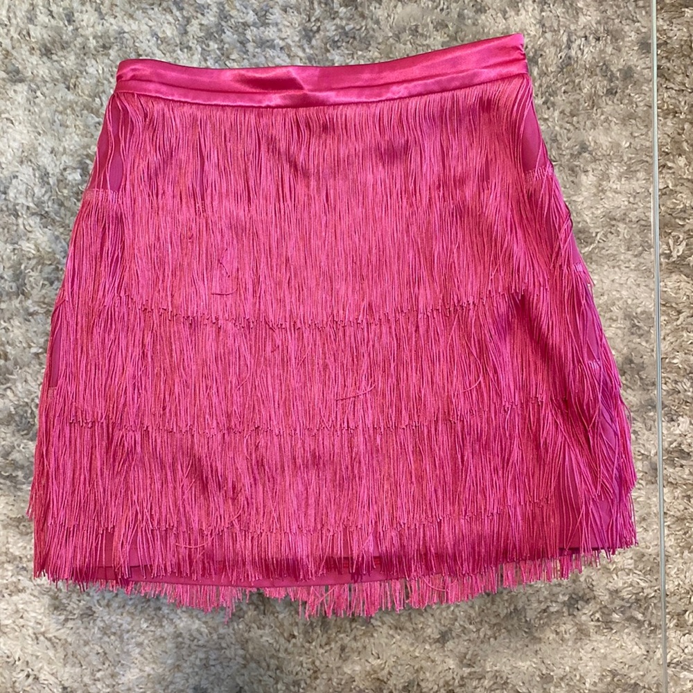 Meshki Fuchsia Fringe Mini Skirt
